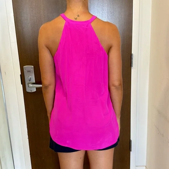 CYNTHIA ROWLEY 100%SILK Fuschia Halter Tank KeyHole Front - Picture 8 of 10